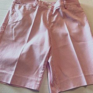 TALBOTS petite shorts size 10 pink & white check chino button zipper front